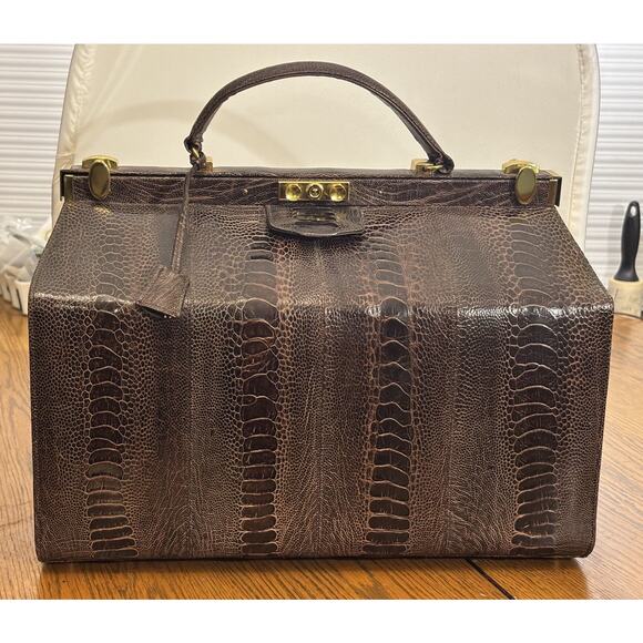 Vintage Luc Benoit Shiny Brown SnakeSkin Top Handle Framed Doctor’s Bag - Picture 5 of 13